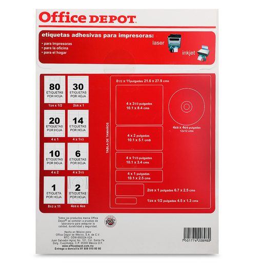 Etiquetas para Impresión Láser Inkjet en CD Office Depot / 100 piezas 