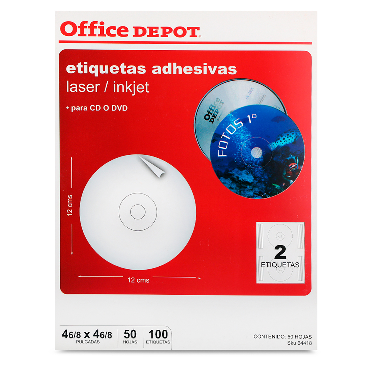 Etiquetas para Impresión Láser Inkjet en CD Office Depot / 100 piezas 
