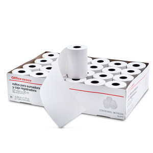 Rollos de Papel Térmico para Sumadoras y Registradoras Office Depot T5720CH24 / Blanco / Caja 24 piezas Rollos de Papel Térmico para Sumadoras y Registradoras Office Depot T5720CH24 / Blanco / Caja 24 piezas