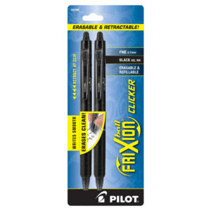 Plumas de Gel Retráctiles Borrables Pilot Pen Frixion Ball Clicker / Punto fino / Tinta negra / 2 piezas