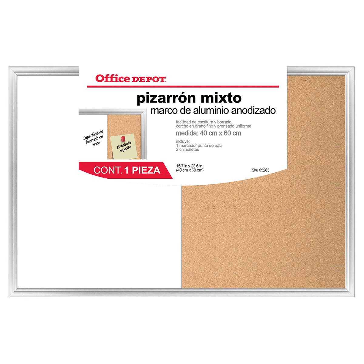 PIZARRON MIXTO OD (BLANCO CORCHO, 40X60) | Office Depot Mexico
