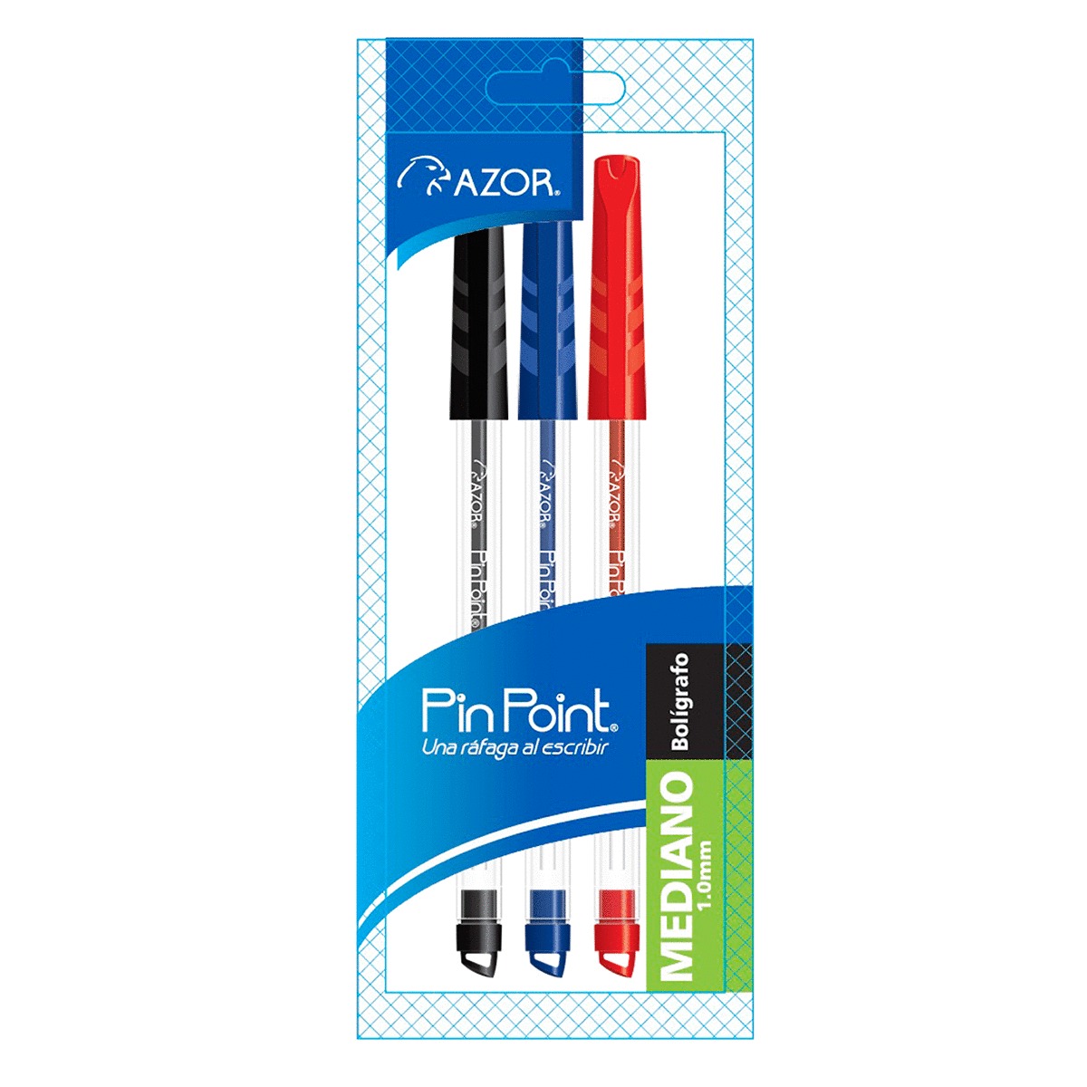 Plumas Azor Pin Point / Punto mediano / Tinta negra roja azul / 3 piezas