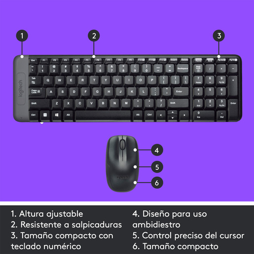 Teclado y Mouse Inalámbrico Logitech MK220 / USB / Windows / Estándar / Negro