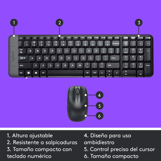Teclado y Mouse Inalámbrico Logitech MK220 Negro