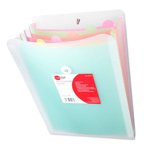 Archivero Expandible de Plástico con Liga Carta Red Top / 7 Divisiones / Transparente
