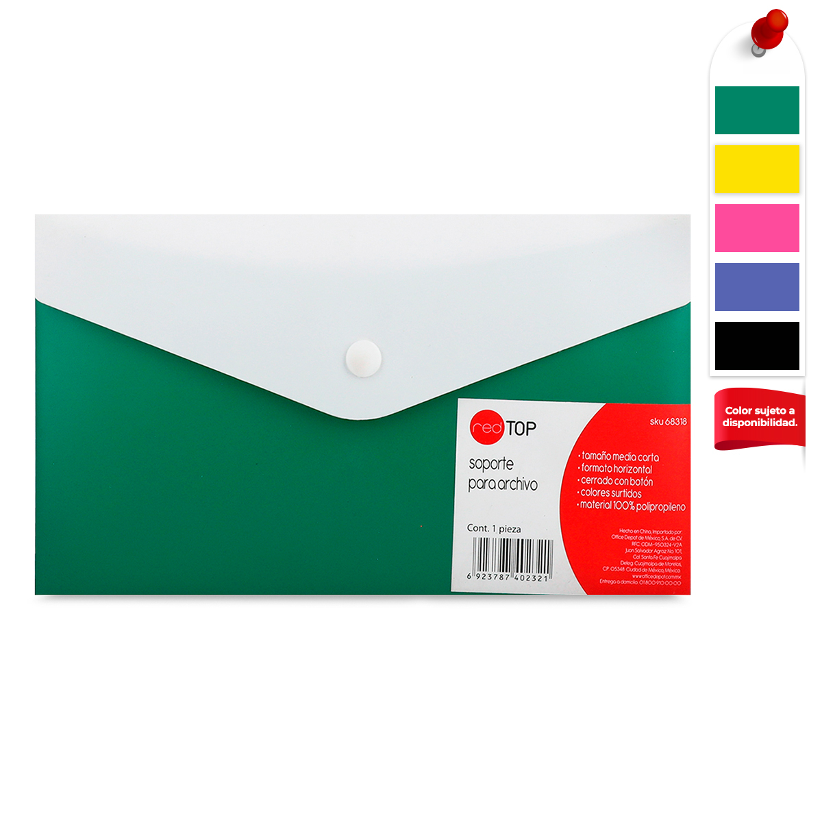 Sobre de Plástico para Archivo Media Carta Red Top Horizontal Varios Colores  | Office Depot Mexico
