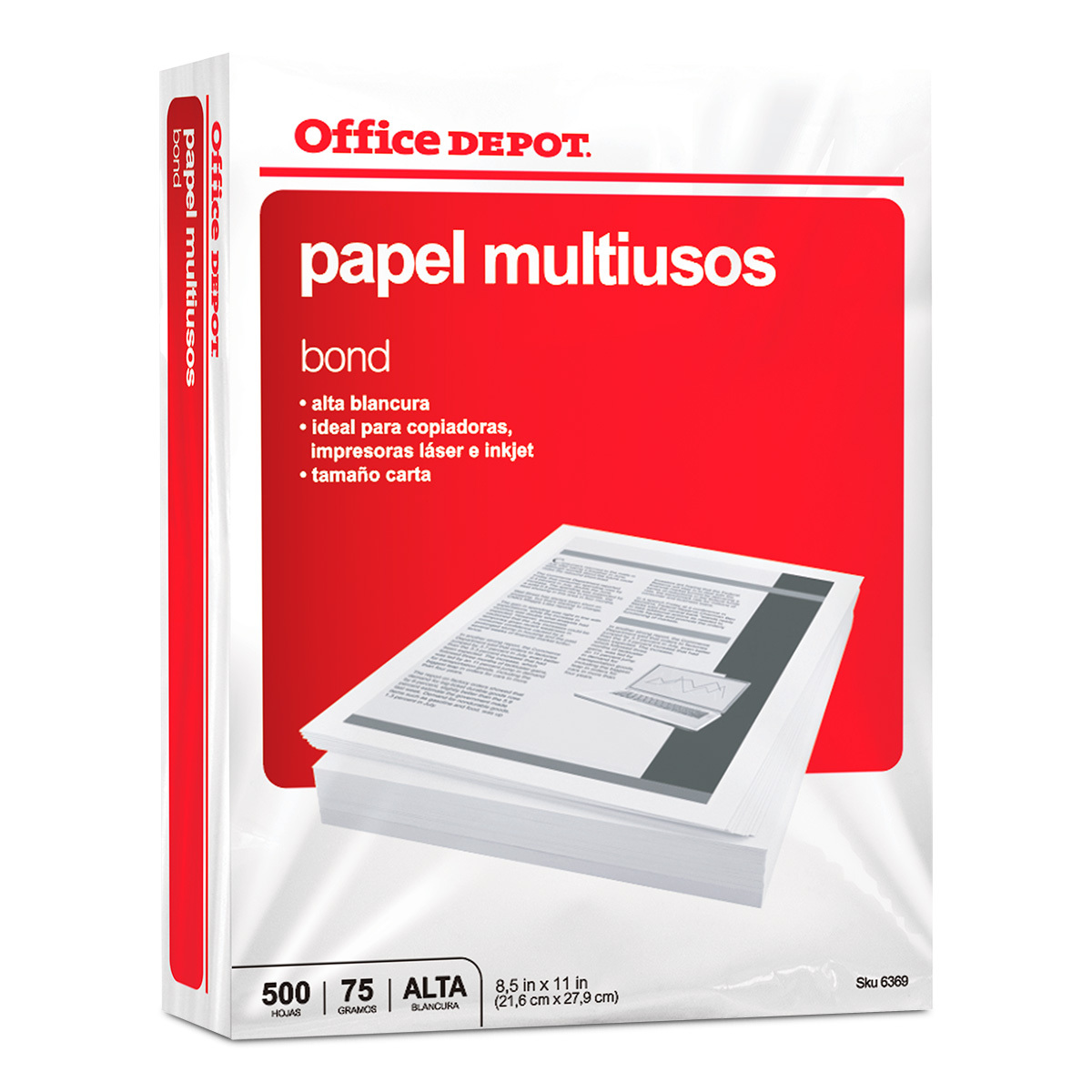Papel Bond Carta Office Depot / Paquete 500 hojas blancas