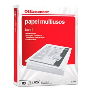 Papel Bond Tamaño Carta Office Depot Blanco 500 hojas  Papel Bond Tamaño Carta Office Depot Blanco 500 hojas