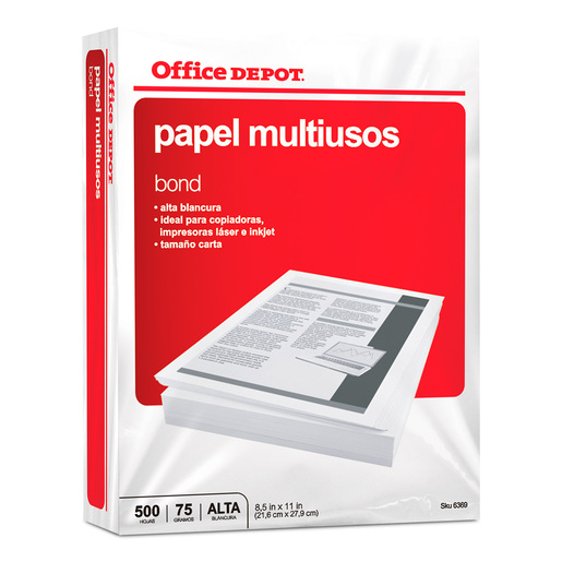 Papel Bond Carta Office Depot Paquete 500 hojas blancas | Office Depot  Mexico