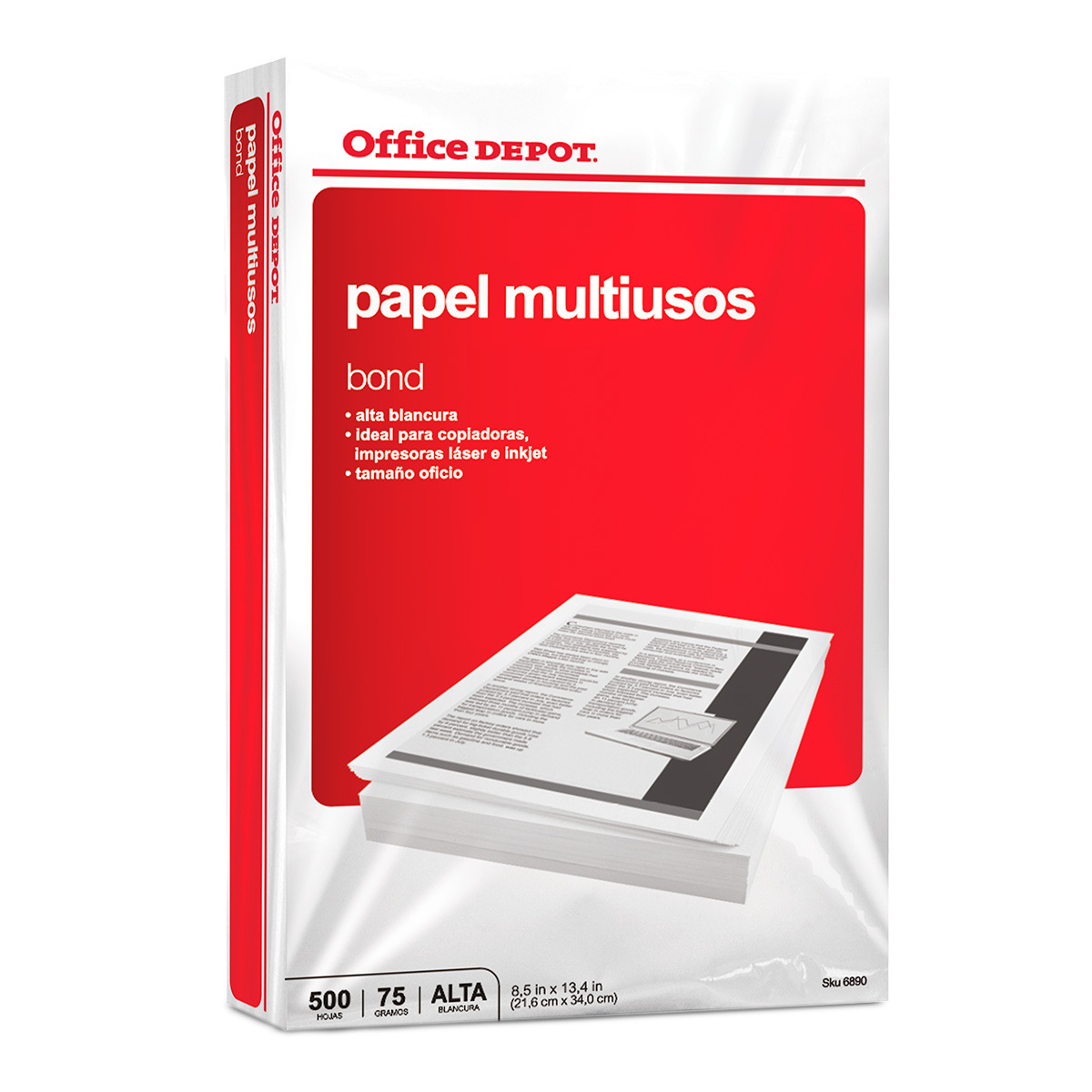 Papel Bond Oficio Office Depot 6892 Paquete 500 hojas blancas