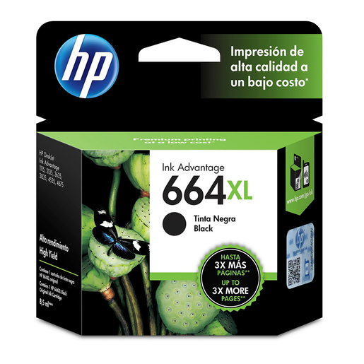 Cartucho de Tinta Hp 664 XL / F6V31AL / Negro / 480 páginas / DeskJet