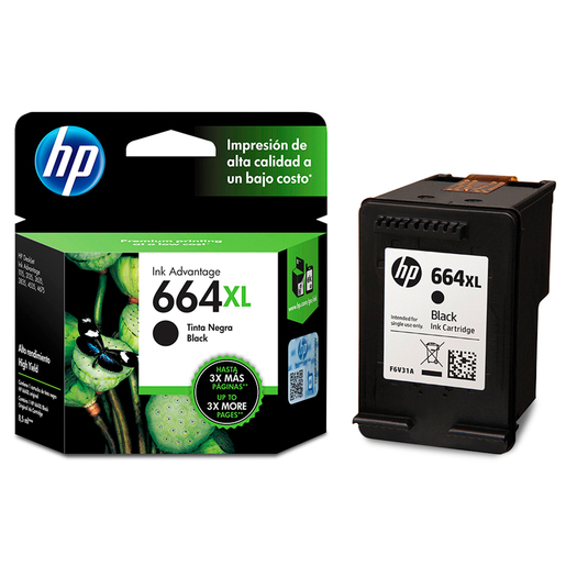 Cartucho de Tinta Hp 664 XL / F6V31AL / Negro / 480 páginas / DeskJet
