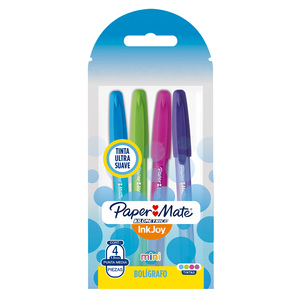 Plumas Paper Mate Kilometrico InkJoy mini 100 / Punto mediano / Tinta rosa morada azul verde / 4 piezas Plumas Paper Mate Kilometrico InkJoy mini 100 / Punto mediano / Tinta rosa morada azul verde / 4 piezas