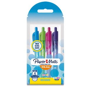 Plumas Retráctiles Paper Mate Kilometrico InkJoy mini RT / Punto mediano / Tinta rosa morada azul verde / 4 piezas Plumas Retráctiles Paper Mate Kilometrico InkJoy mini RT / Punto mediano / Tinta rosa morada azul verde / 4 piezas
