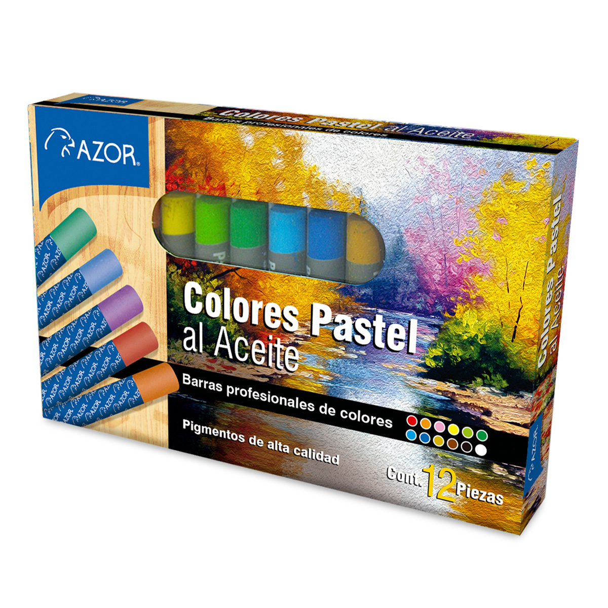 Juego de Pinturas Pastel al Aceite en Barra Profesional Azor Stafford 0012 / Colores surtidos / 12 piezas
