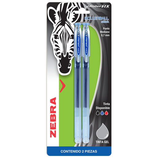 Plumas de Gel Zebra J Roller RX / Punto mediano / Tinta azul / 2 piezas