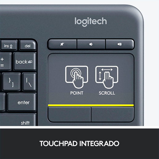 Teclado Inalámbrico con Touch Pad Logitech K400 Plus / USB / Multidispostivo / Compacto / Negro