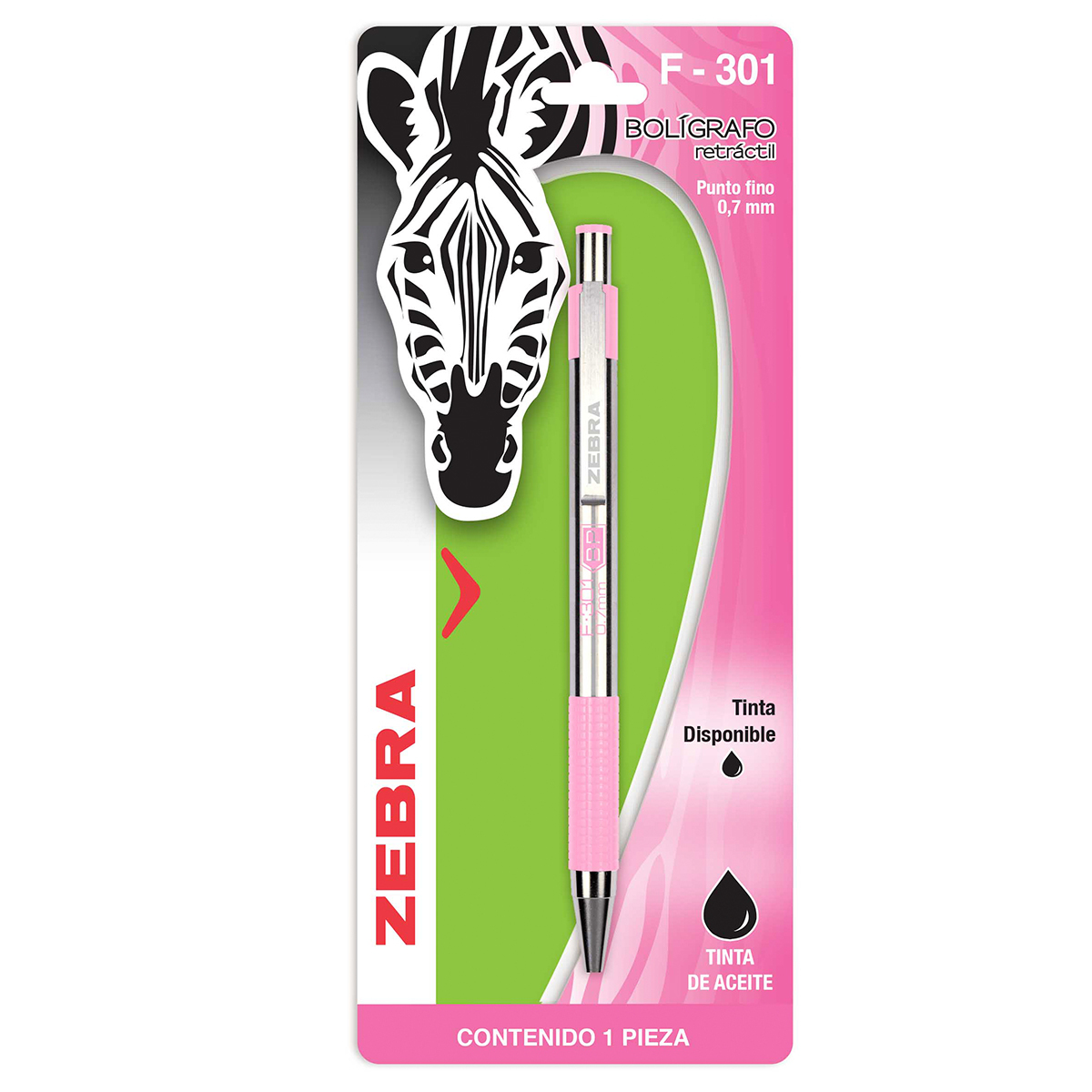 Pluma Retráctil Zebra F 301 / Punto fino / Tinta negra / 1  pieza / Rosa