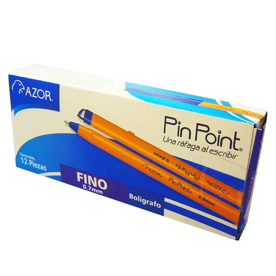 Plumas Azor Pin Point Punto fino Tinta azul 12 piezas | Office Depot Mexico