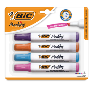 Marcadores para Pizarrón Blanco Bic Marking Fashion / Punta cincel / 4 piezas Marcadores para Pizarrón Blanco Bic Marking Fashion / Punta cincel / 4 piezas