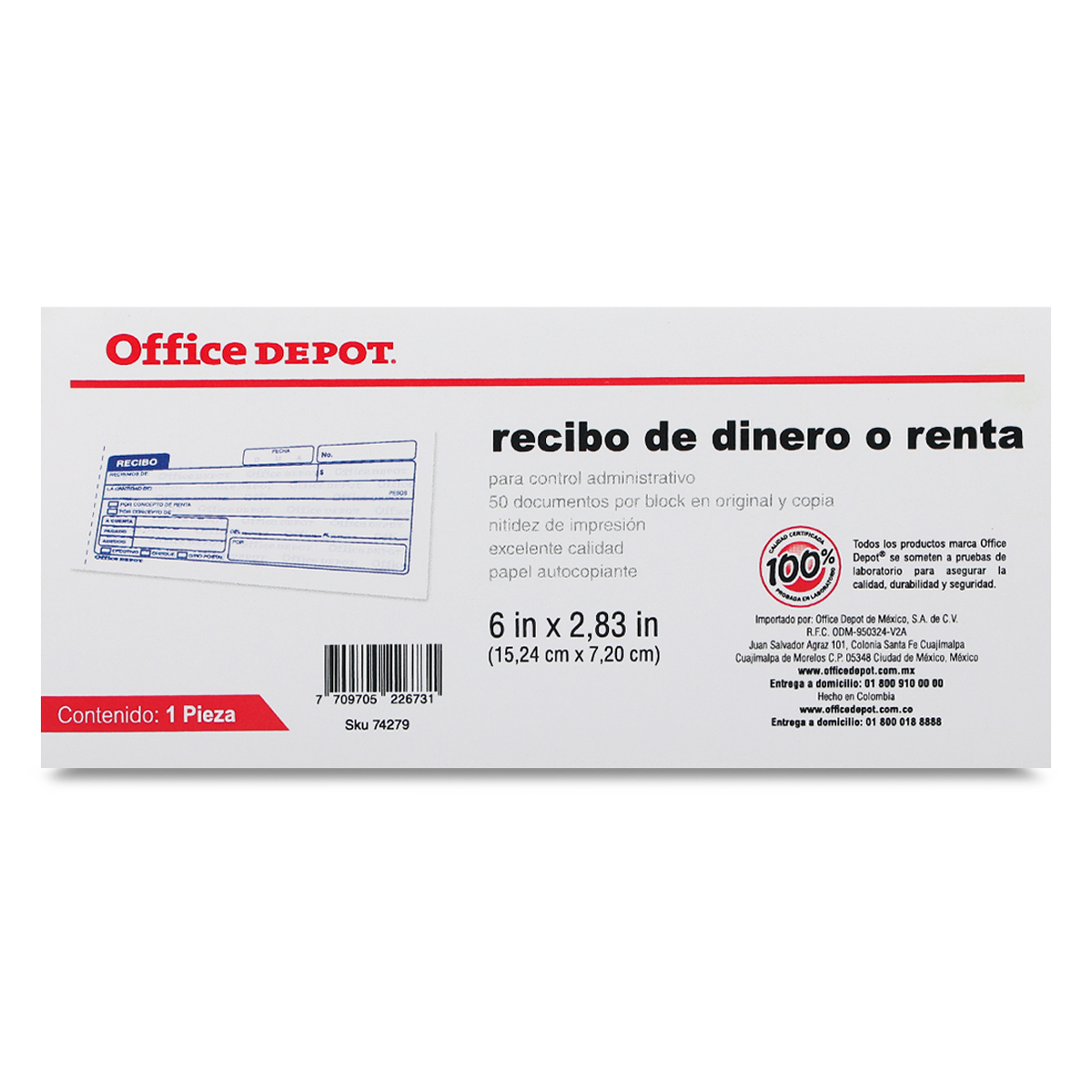RECIBO DE DINERO/RENTA OFFICE DEPOT (1 PZA.)
