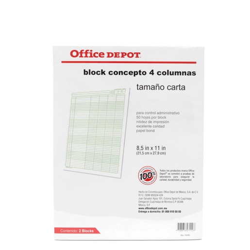 Block Carta 4 Columnas Office Depot / 2 piezas