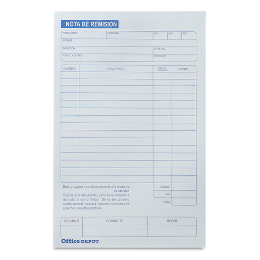 NOTA DE REMISION OFFICE DEPOT (1/2 CARTA, 3 PZS.)