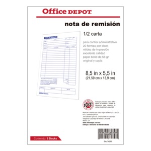 NOTA DE REMISION OFFICE DEPOT (1/2 CARTA, 3 PZS.) NOTA DE REMISION OFFICE DEPOT (1/2 CARTA, 3 PZS.)