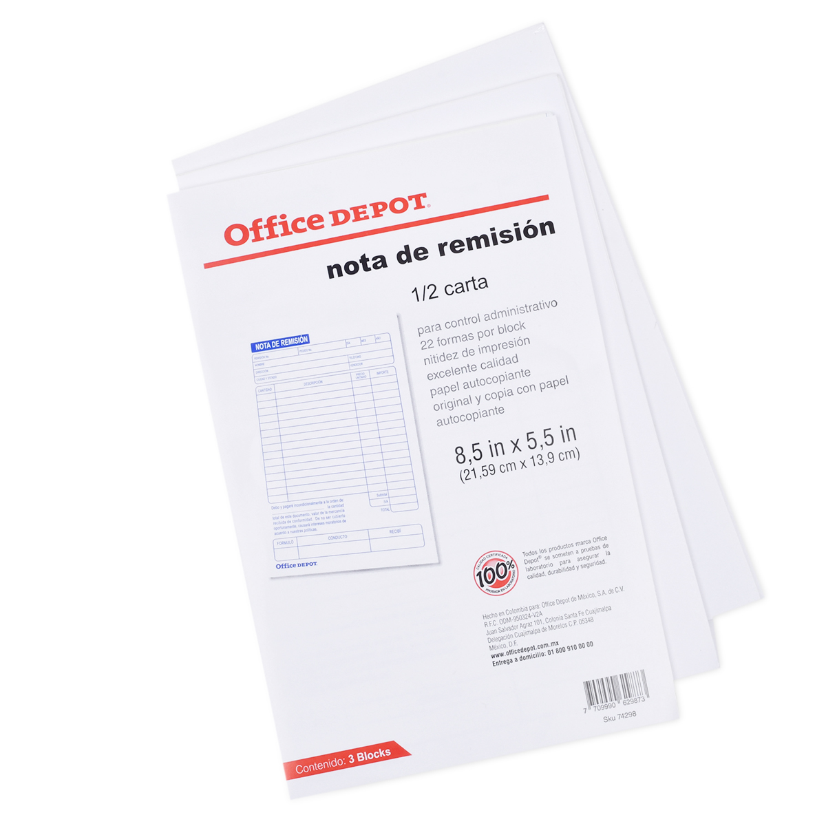 NOTA DE REMISION OFFICE DEPOT (1/2 CARTA, 3 PZS.)