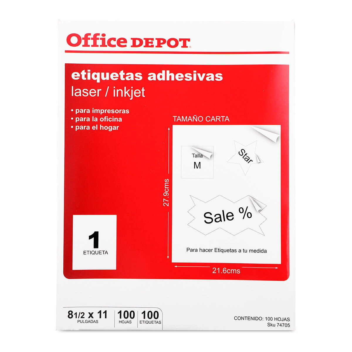 Etiquetas Adhesivas para Impresión Office Depot 21.6 x 27.9 Blanco 100 etiquetas Depot Mexico
