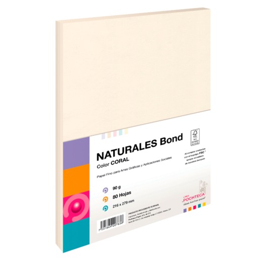 Papel Fino Pochteca Naturales Bond / Paquete 80 hojas / Carta / Coral / 90 gr