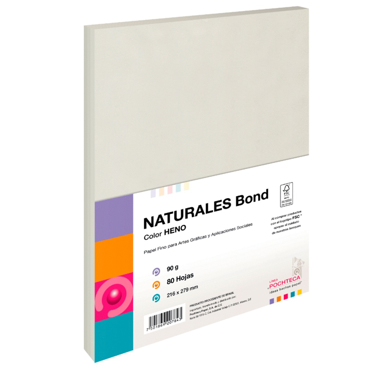 Papel Fino Pochteca Naturales Bond / Paquete 80 hojas / Carta / Heno / 90 gr