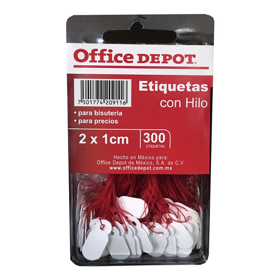 Etiquetas con Hilo Office Depot / 2 x 1 cm / Blanco / 300 piezas