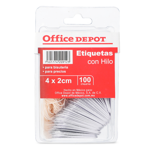 Etiquetas con Hilo Office Depot / 4 x 2 cm / Blanco / 100 piezas