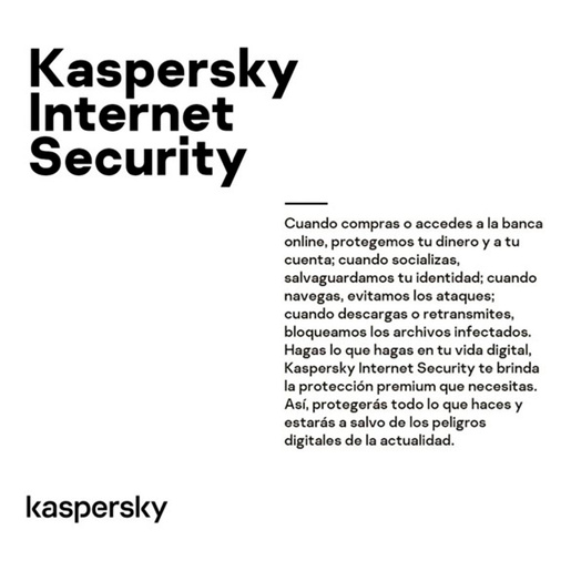 Antivirus Kaspersky Internet Security / Licencia 1 año / 1 dispositivo / PC / Laptop /  Mac / Dispositivos móviles