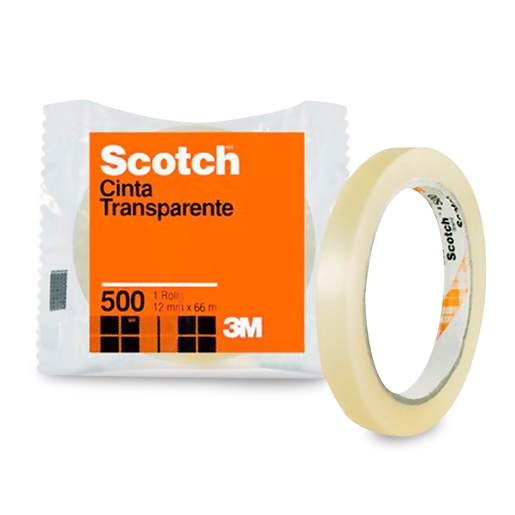 Cinta Adhesiva 3M Scotch 500 / Transparente / 12 mm x 66 m / 1 pieza