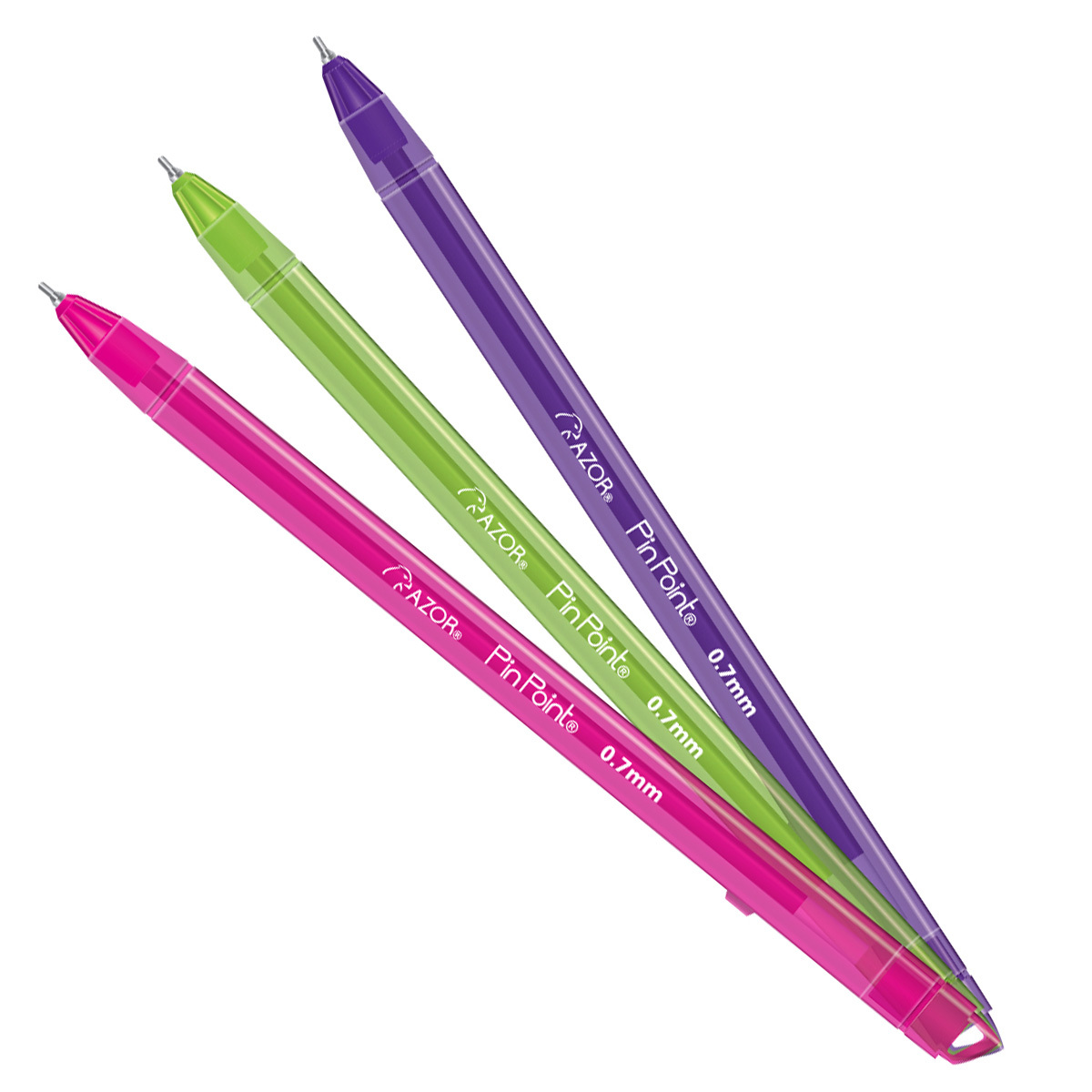 Pluma Razor Plumas Azor Pin Point Punto fino Tinta rosa verde morada 3 piezas ...