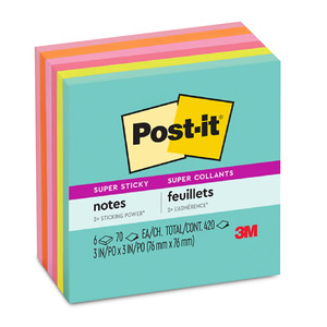 Notas Adhesivas 3M Post-It Super Sticky Miami 654 / Colores surtidos / 7.6 x 7.6 cm Notas Adhesivas 3M Post-It Super Sticky Miami 654 / Colores surtidos / 7.6 x 7.6 cm