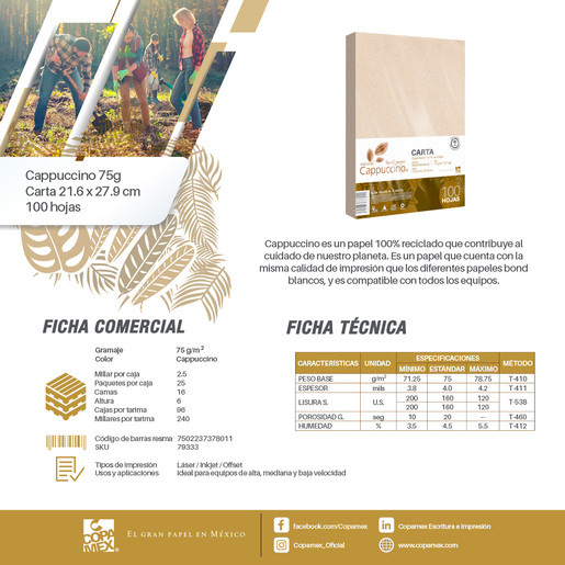 Paquete de Papel Reciclado Copamex Capuccino 100 hojas Carta 75 gr | Office  Depot Mexico