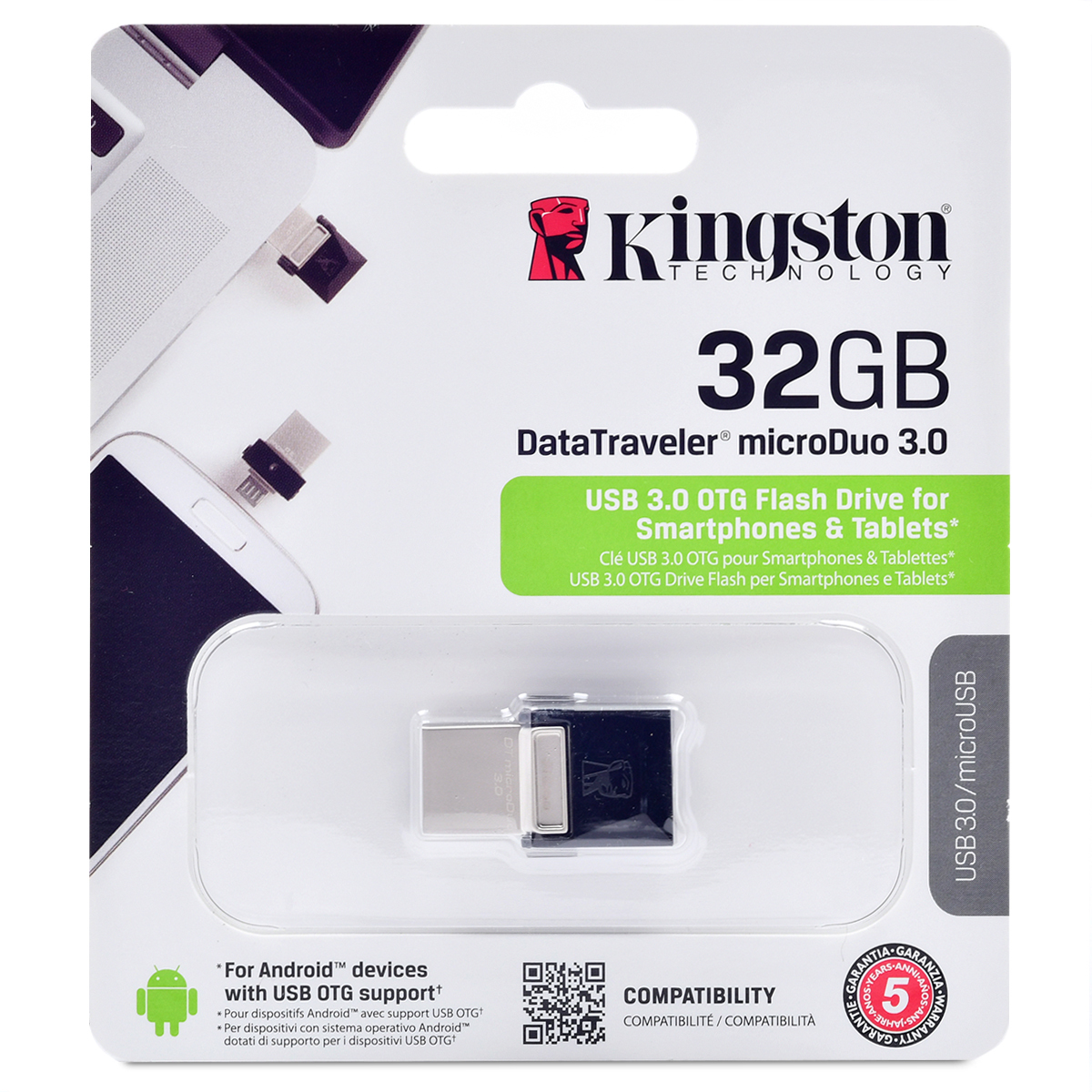 Memoria USB con USB Tipo C Kingston DataTraveler microDuo 32gb USB 3.0 Gris  Android OTG