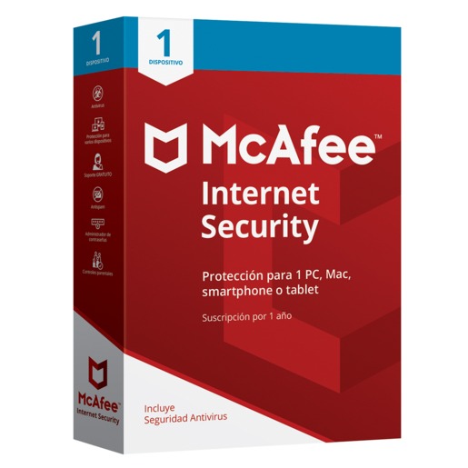 Antivirus McAfee Internet Security / Licencia 1 año / 1 dispositivo / PC / Laptop /  Mac / Dispositivos móviles