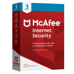 Antivirus McAfee Internet Security / Licencia 1 año / 3 dispositivos / PC / Laptop /  Mac / Dispositivos móviles