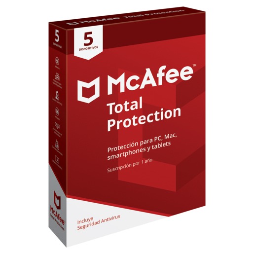 Antivirus McAfee Total Protection / Licencia 1 año / 5 dispositivos / PC / Laptop /  Mac / Dispositivos móviles