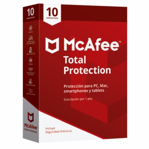 Antivirus McAfee Total Protection / Licencia 1 año / 10 dispositivos / PC / Laptop /  Mac / Dispositivos móviles