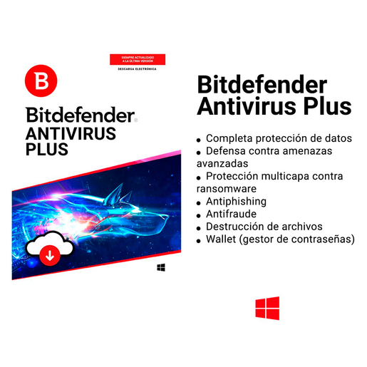Antivirus Bitdefender Plus / Licencia 1 año / 1 usuario / PC / Laptop