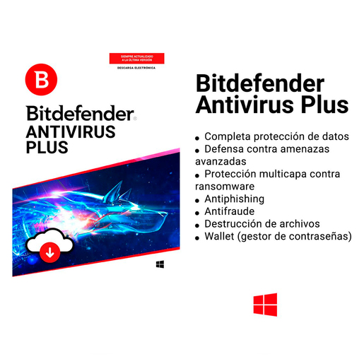 Antivirus Bitdefender Plus / Licencia 1 año / 3 usuarios / PC / Laptop