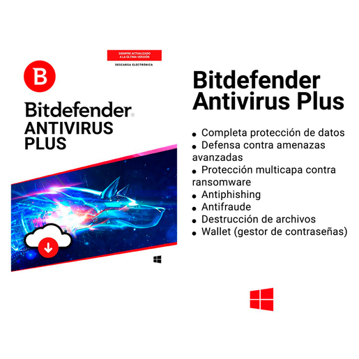 Antivirus Bitdefender Plus / Licencia 1 año / 5 usuarios / PC / Laptop