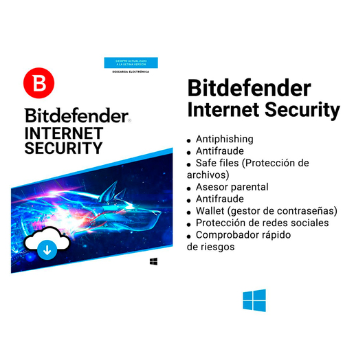 Antivirus Bitdefender Internet Security / Licencia 1 año / 1 usuario / PC / Laptop