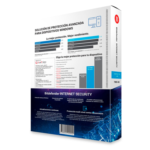 Antivirus Bitdefender Internet Security / Licencia 1 año / 3 usuarios / PC / Laptop