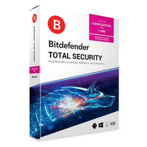 Antivirus Bitdefender Total Security / Licencia 1 año / 3 usuarios / PC / Laptop /  Mac / Dispositivos móviles